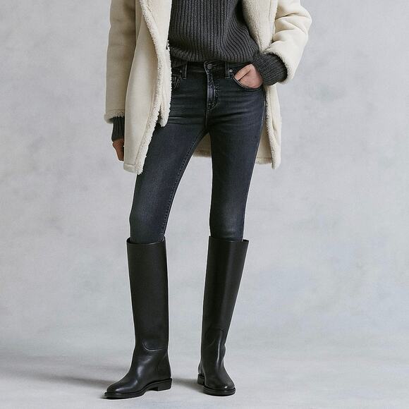 R13 Kate Mid-Rise Whiskered Denim Skinny Jeans Aiden Black Women's Size 26 - Picture 1 of 10